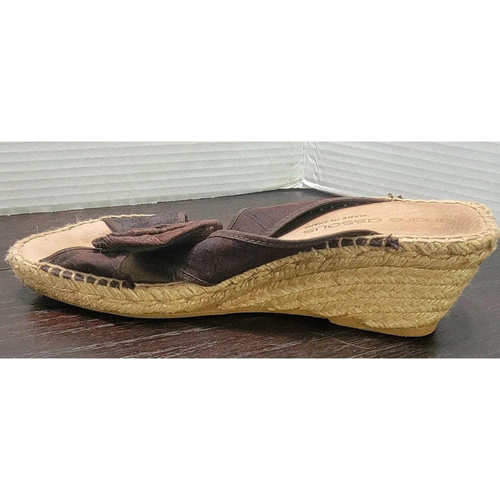 Andre Assous Brown Silk Flower Espadrille Wedge Sandals Size 10